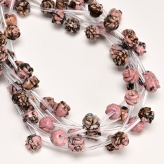 Rhodonite Carved Rose Flowers, Approx 8-12mm, 15pcs/strand