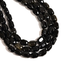 Black Obsidian Hexagonal Faceted Nuggets, Approx 10x14mm, 38cm/strand