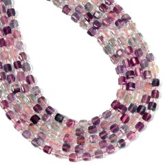 Multicolor Fluorite Faceted Cubes with Seed Beads, Approx 4mm, 38cm/strand
