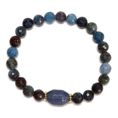 South African Turquoise Faceted Rounds 8mm with Blue Aventurine Faceted Nuggets 10x14mm Stretch Bracelet, Sell by Piece