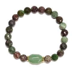 South African Turquoise Faceted Rounds 8mm with Green Aventurine Faceted Nugget 10x14mm Stretch Bracelet, Sell by Piece
