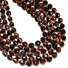 Red Tiger Eye Prism Cut Double Terminated Point Faceted Rounds, Approx 8mm, Approx 38cm/strand