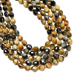 Dream Tiger Eye Prism Cut Double Terminated Point Faceted Rounds, Approx 8mm, 38cm/strand