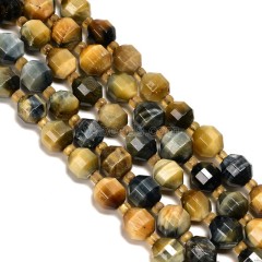 Dream Tiger Eye Prism Cut Double Terminated Point Faceted Rounds, Approx 8mm, 38cm/strand