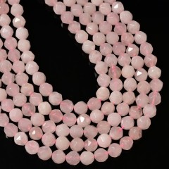 Rose Quartz Star Cut Faceted Rounds, Approx 6-10mm, 38cm/strand