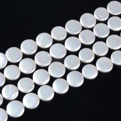 White Shell Pearl Flat Coins, Approx 13mm, 38cm/strand