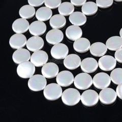 White Shell Pearl Flat Coins, Approx 13mm, 38cm/strand