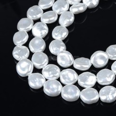 White Shell Pearl Irregular Coins, Approx 15mm, 38cm/strand