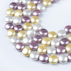 Mixed Color Shell Pearl Puffy Coins, Approx 12mm, 38cm/strand