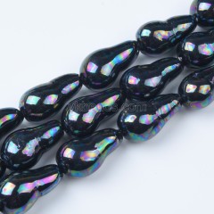 Rainbow Plated Black Baroque Shell Pearl Nuggets, Approx 13x24mm, 38cm/strand