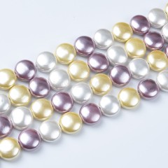 Mixed Color Shell Pearl Puffy Coins, Approx 12mm, 38cm/strand