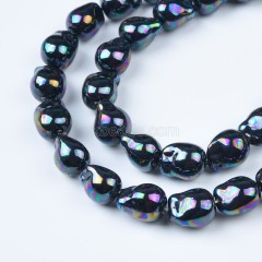 Rainbow Plated Black Baroque Shell Pearl Nuggets, Approx 12x14-13x16mm, 38cm/strand
