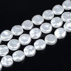 White Shell Pearl Irregular Coins, Approx 15mm, 38cm/strand