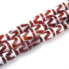 Tibetan Tiger Teeth Pattern Red dZi Agate Smooth Barrel Drum Beads, Approx 10x30mm, 29-30cm/strand