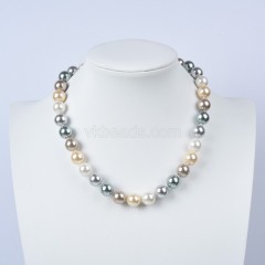 Mixed Color Shell Pearl Smooth Rounds Necklaces, Approx 10-12mm, Sell by Piece