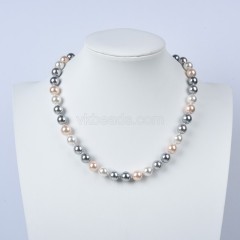 Mixed Color Shell Pearl Smooth Rounds Necklaces, Approx 6-12mm, Sell by Piece