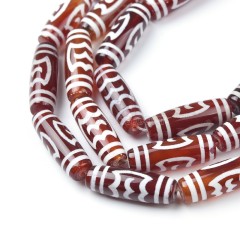 Tibetan Roc/Peng Pattern Red dZi Agate Smooth Barrel Drum Beads, Approx 10x30mm, 29-30cm/strand