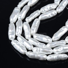 White Baroque Shell Pearl Columns, Approx 8x20mm, 38cm/strand