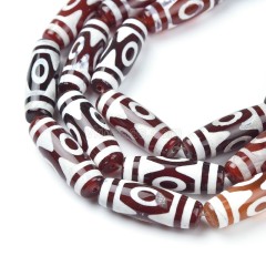 Tibetan 3-Eye Pattern Red dZi Agate Smooth Barrel Drum Beads, Approx 10x30mm, 29-30cm/strand