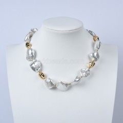 White Baroque Shell Pearl Nugget Necklaces, Approx 16-20mm, Sell by Piece
