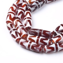 Tibetan Tiger Teeth Pattern Red dZi Agate Smooth Barrel Drum Beads, Approx 10x30mm, 29-30cm/strand