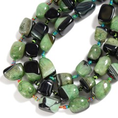 Black Green Lace Agate/Banded Agate Nuggets, Approx 12-16mm, 16pcs/strand
