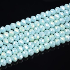 AB Plated Opaque Aqua Blue Glass Faceted Rondelles, Approx 6x8mm, 38cm/strand