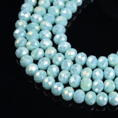 AB Plated Opaque Aqua Blue Glass Faceted Rondelles, Approx 6x8mm, 38cm/strand