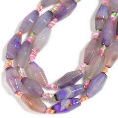 Light Purple Lace Agate/Banded Agate Faceted Long Bicone Beads, Approx 10-12x20-26mm, 14pcs/strand