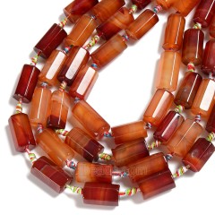 Red Lace Agate/Banded Agate Hexagonal Prisms, Approx 10-13x20-25mm, 13pcs/strand