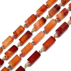 Red Lace Agate/Banded Agate Hexagonal Prisms, Approx 10-13x20-25mm, 13pcs/strand