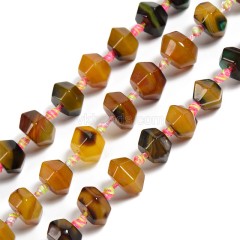 Yellow&Green Lace Agate/Banded Agate Faceted Bicone Beads, Approx 12-16x7-12mm, 23-24pcs/strand