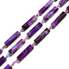 Purple Lace Agate/Banded Agate Hexagonal Prisms, Approx 12x42mm, 8pcs/strand