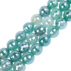 High Luster Plated Green Lace Agate/Banded Agate Faceted Rounds, 128 Facets, Approx 6-12mm, 38cm/strand