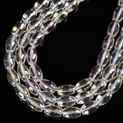 AB Plated Transparent Glass Faceted Rice Beads, Approx 8x12mm, 38cm/strand