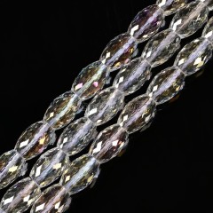 AB Plated Transparent Glass Faceted Rice Beads, Approx 8x12mm, 38cm/strand