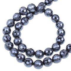 High Luster Black Agate Faceted Rounds, 128 Facets, Approx 6mm-10mm, 38cm/strand