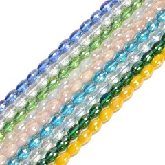 AB Plated Transparent Red Glass Faceted Rice Beads, Approx 8x12mm, 38cm/strand