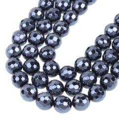 High Luster Black Agate Faceted Rounds, 128 Facets, Approx 6mm-10mm, 38cm/strand