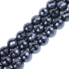 High Luster Black Agate Faceted Rounds, 128 Facets, Approx 6mm-10mm, 38cm/strand