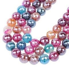 High Luster Plated Mixed Color Lace Agate/Banded Agate Faceted Rounds, 128 Facets, Approx 6-12mm, 38cm/strand