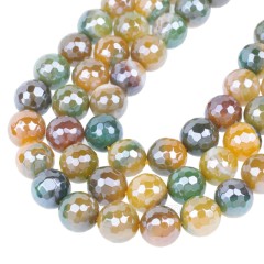 High Luster Plated Yellow&Green Lace Agate/Banded Agate Faceted Rounds, 128 Facets, Approx 6-12mm, 38cm/strand