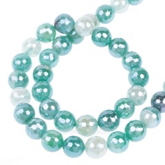 High Luster Plated Green Lace Agate/Banded Agate Faceted Rounds, 128 Facets, Approx 6-12mm, 38cm/strand