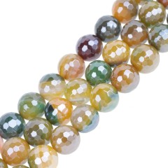 High Luster Plated Yellow&Green Lace Agate/Banded Agate Faceted Rounds, 128 Facets, Approx 6-12mm, 38cm/strand