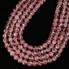 Watermelon Red Cracked Glass Smooth Rounds, Approx 4-12mm, 38cm/strand