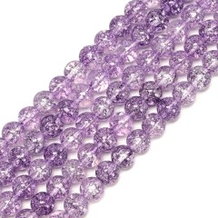 Light Purple Cracked Glass Smooth Rounds, Approx 4-12mm, 38cm/strand