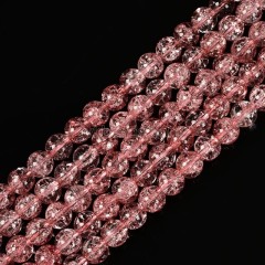 Watermelon Red Cracked Glass Smooth Rounds, Approx 4-12mm, 38cm/strand