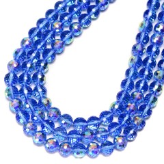 Transparent Royal Blue Glass Faceted Rounds, Half Rainbow Plated, 128 Facets, Approx 4-10mm, 38cm/strand