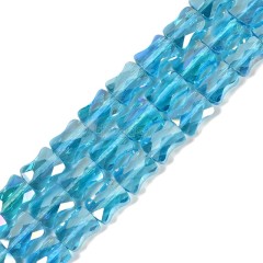 AB Plated Transparent Royal Blue Glass Faceted Flat Bamboo Joints, Approx 8.5x10.5mm, 38cm/strand