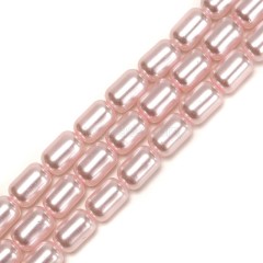 Pink Glass Pearl Smooth Barrel Drums, Approx 6x9mm, 38cm/strand